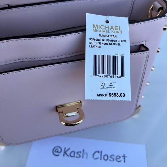 Michael Kors Manhattan Satchel Medium Leather Powder Blush - Picture 9 of 10